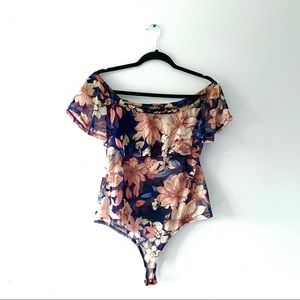 🌸 Floral Mesh Off-Shoulder Body Suit